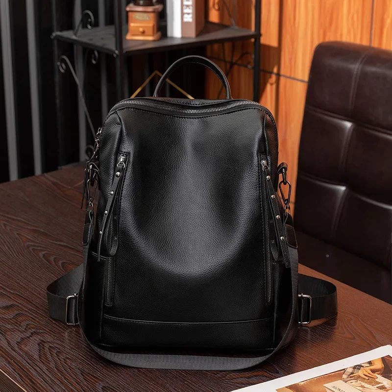 Women\'s Backpack 2024 New Korean Version Retro Large Capacity Soft Leather Texture Casual Outdoor Travel Backpack School Bag