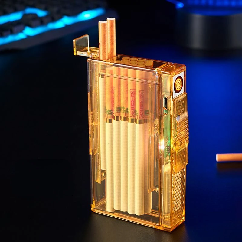 Portable Charging Ignition Cigarette Box with 20 Fine Branches Automatic Bullet Smoke Anti-pressure Windproof and Moisture-proof