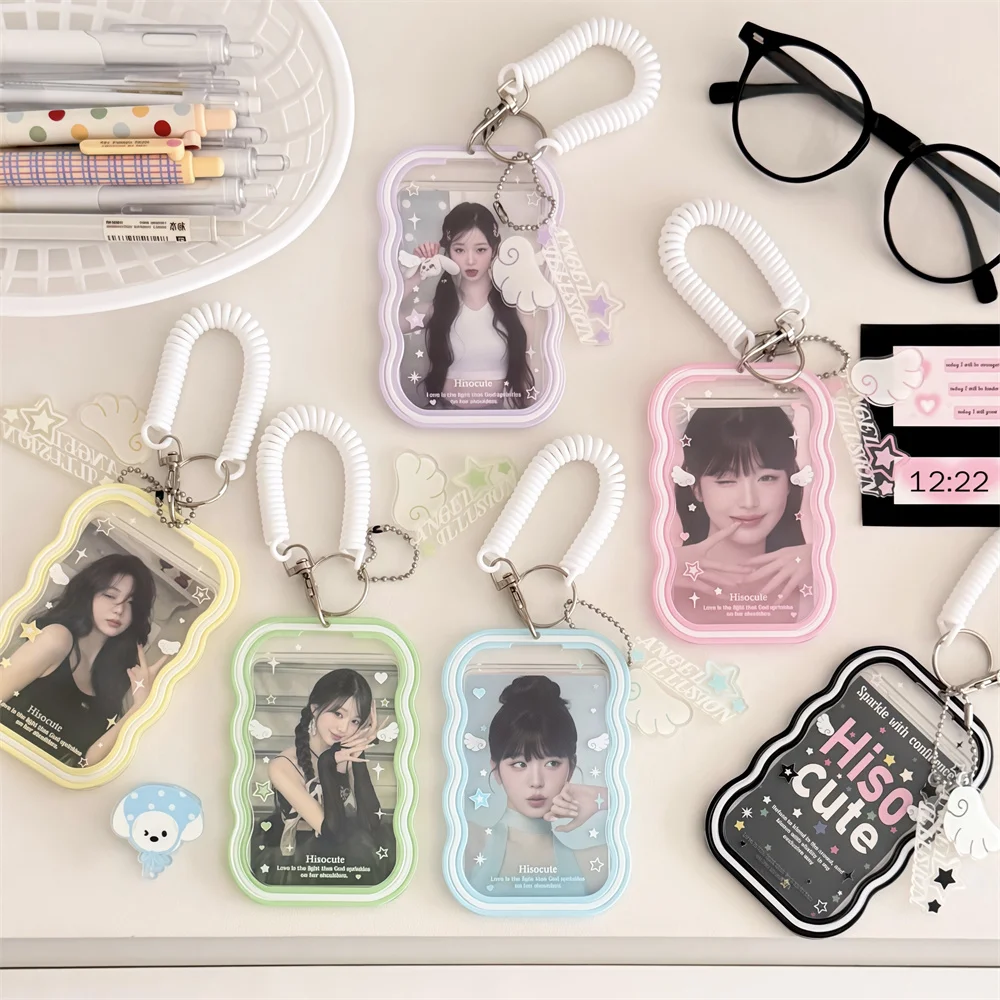 Simple Transparent PVC Spring Rope 3-Inch Photo Card Holder Student Bus Card Campus Card Rice Card Pendant Card Bag Girl Gifts