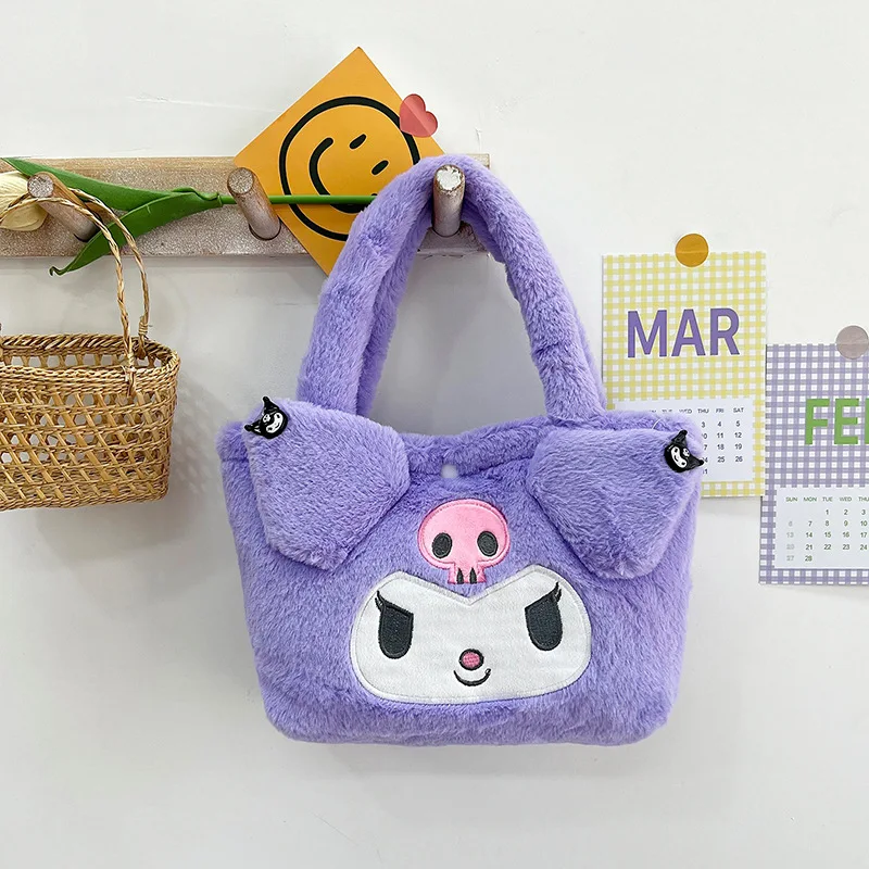 Sanrio Plush Bag Melody Kuromi Cartoon Animal Kawaii Large Capacity Handbag Cute Cinnamon Storage Handbag Women's Birthday Gifts