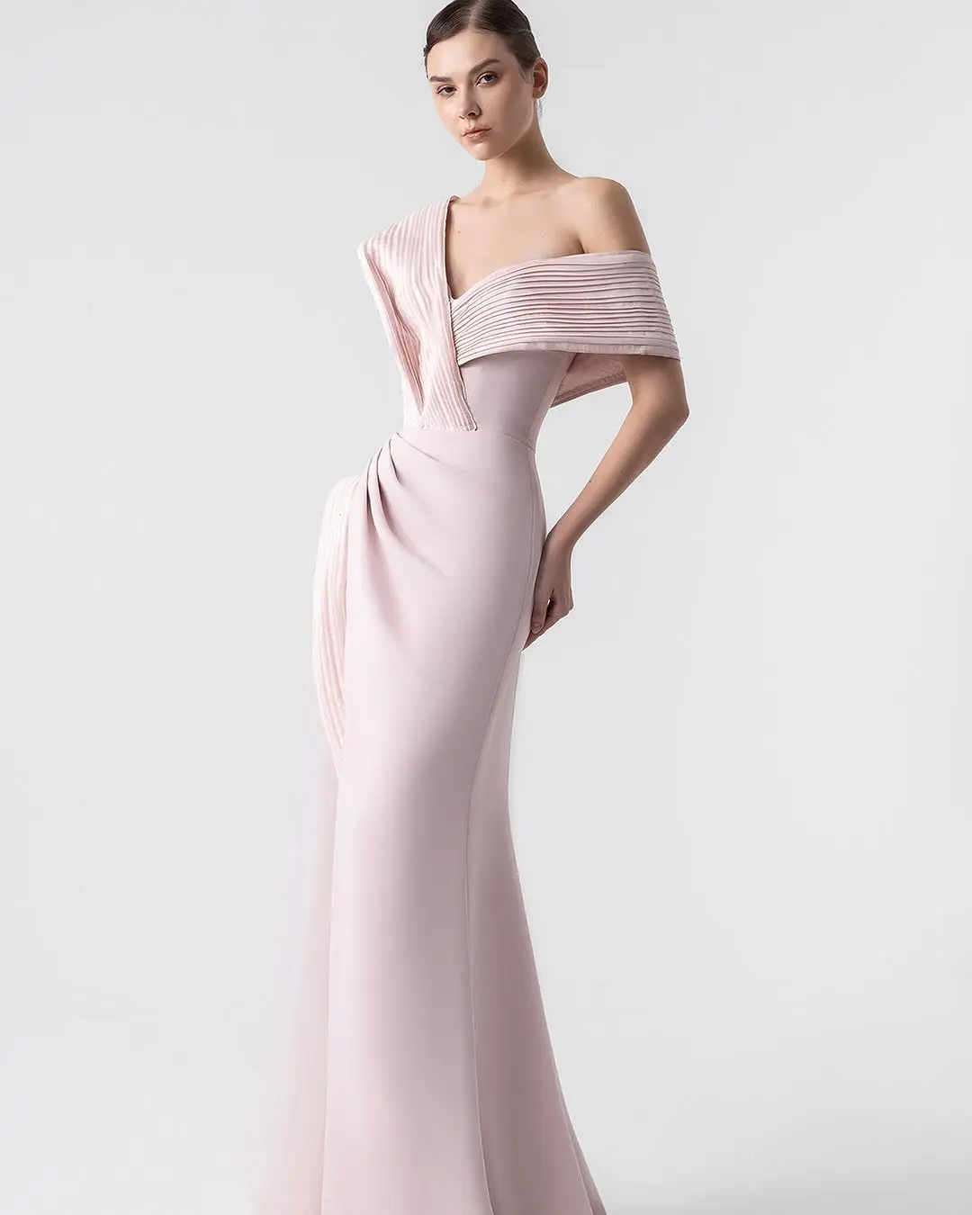 Modx elegante rosa sereia vestidos de noite de um ombro até o chão arábia saudita feminino formal vestidos de festa de baile personalizado 2025