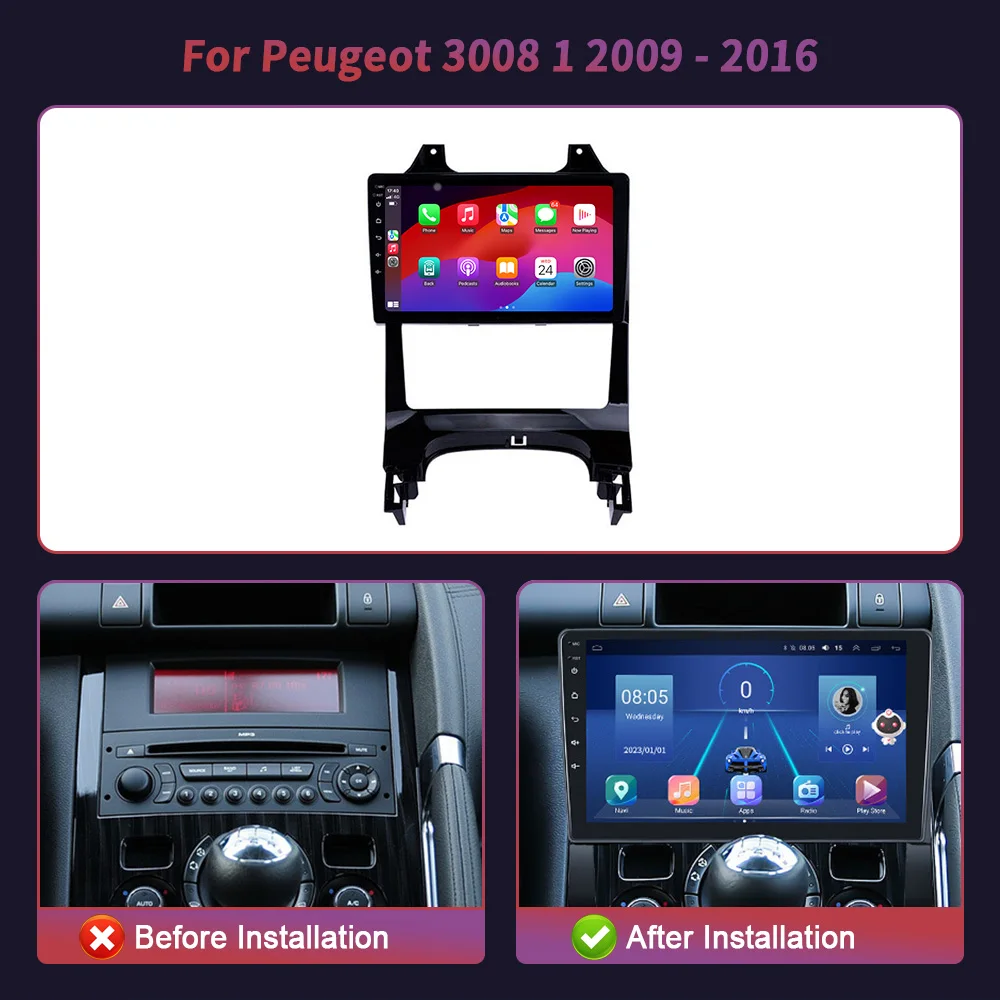 For Peugeot 3008 1 2009 - 2016 Auto Wireless Carplay Radio Stereo Multimedia Player Car 4G Apple Android Multimedia 2 Din Screen