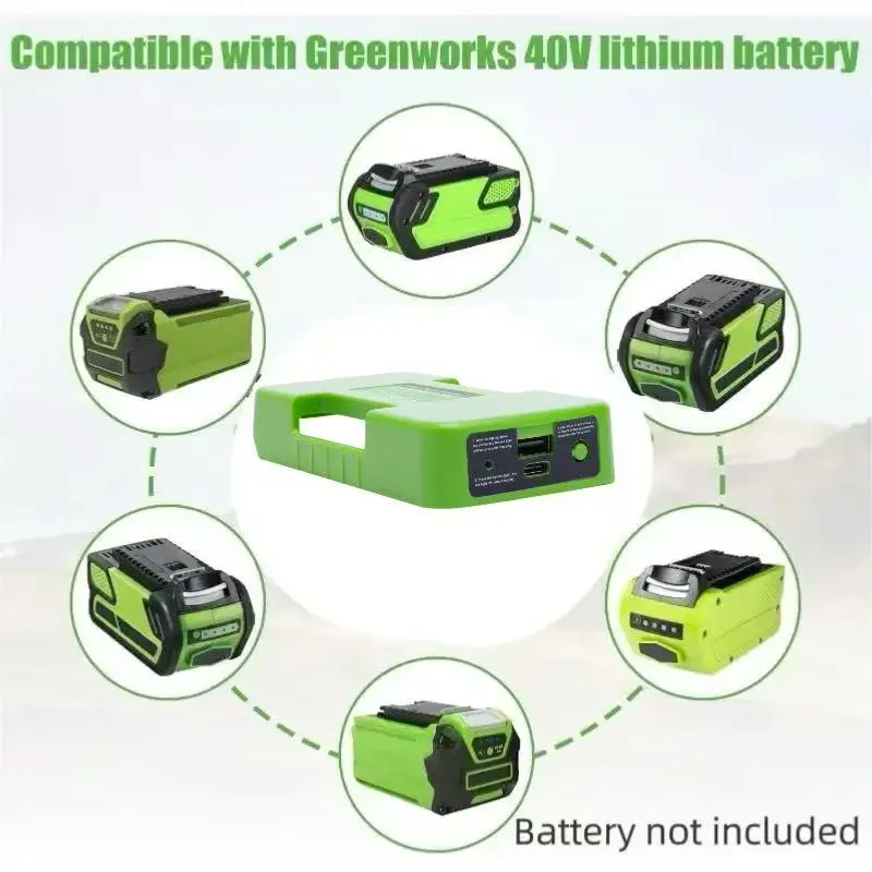 

Power Bank USB Battery Adapter for Greenworks 40v Lithium Wireless portable Converter W/USB C-type DC port(No Battery ）