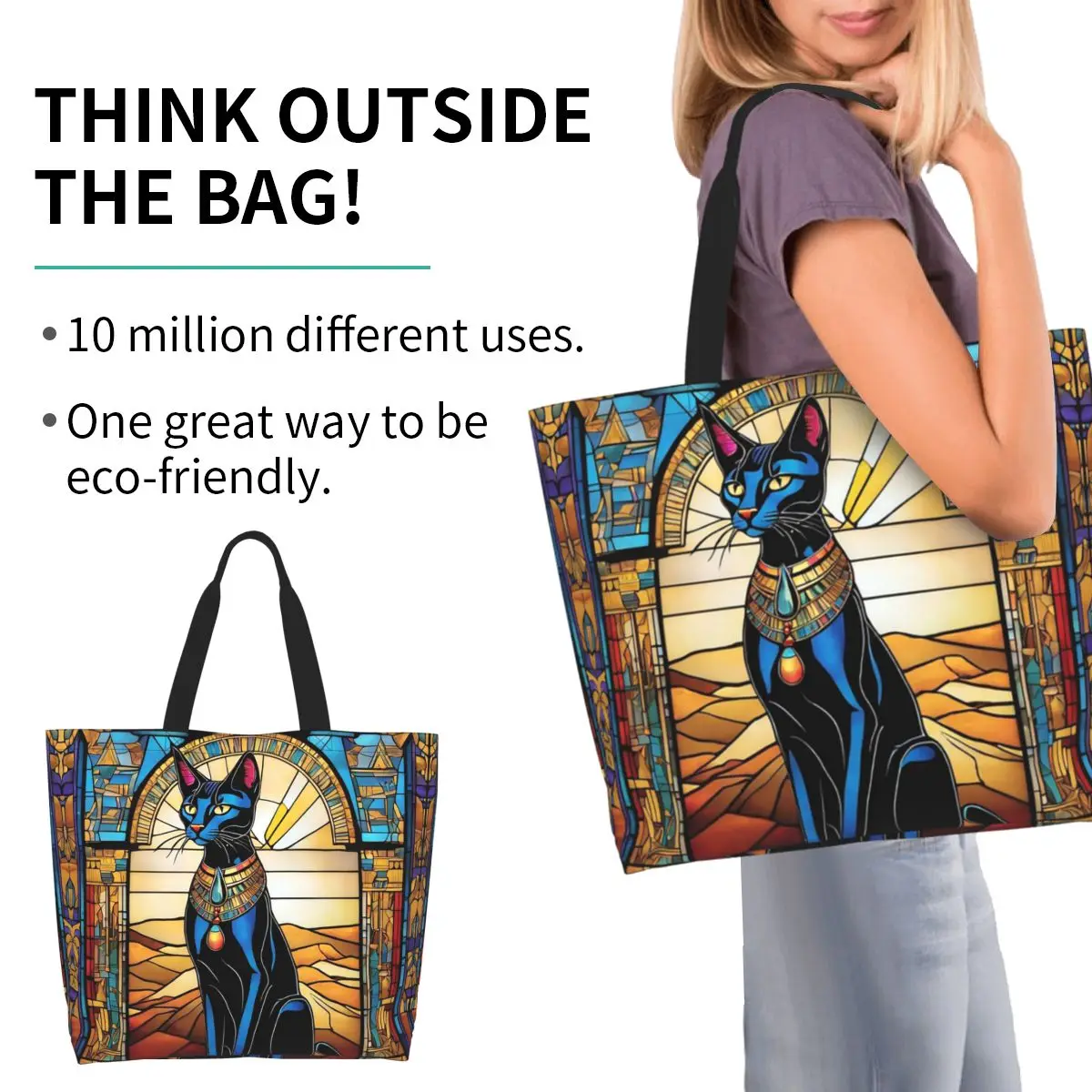 Egyptian Cat. Shopping Tote Bag Canvas Large Capacity Shoulder Bags Shopper Grocery Handbag for Women