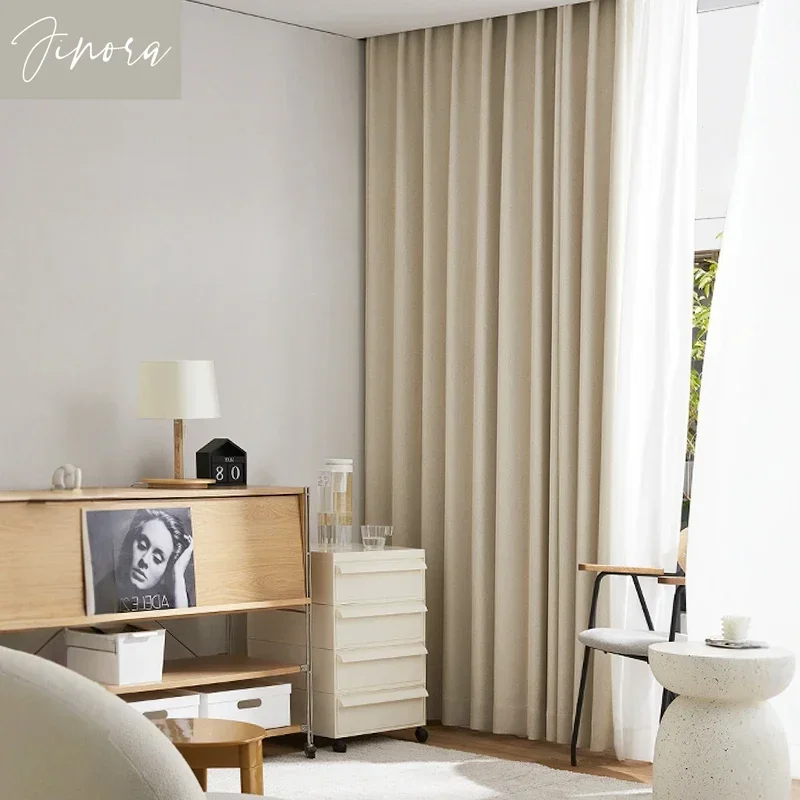 

Chenille Blackout Curtains for Living Room Bedroom Blackout Nordic Simple Modern Cream Solid Color Curtains Customization Tulle