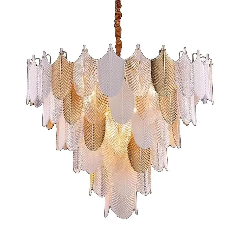 Postmodern Light Luxury Duplex Main and Guest Hall Chandelier Simple and Atmospheric Creative French Luxury Leaf Bedroom