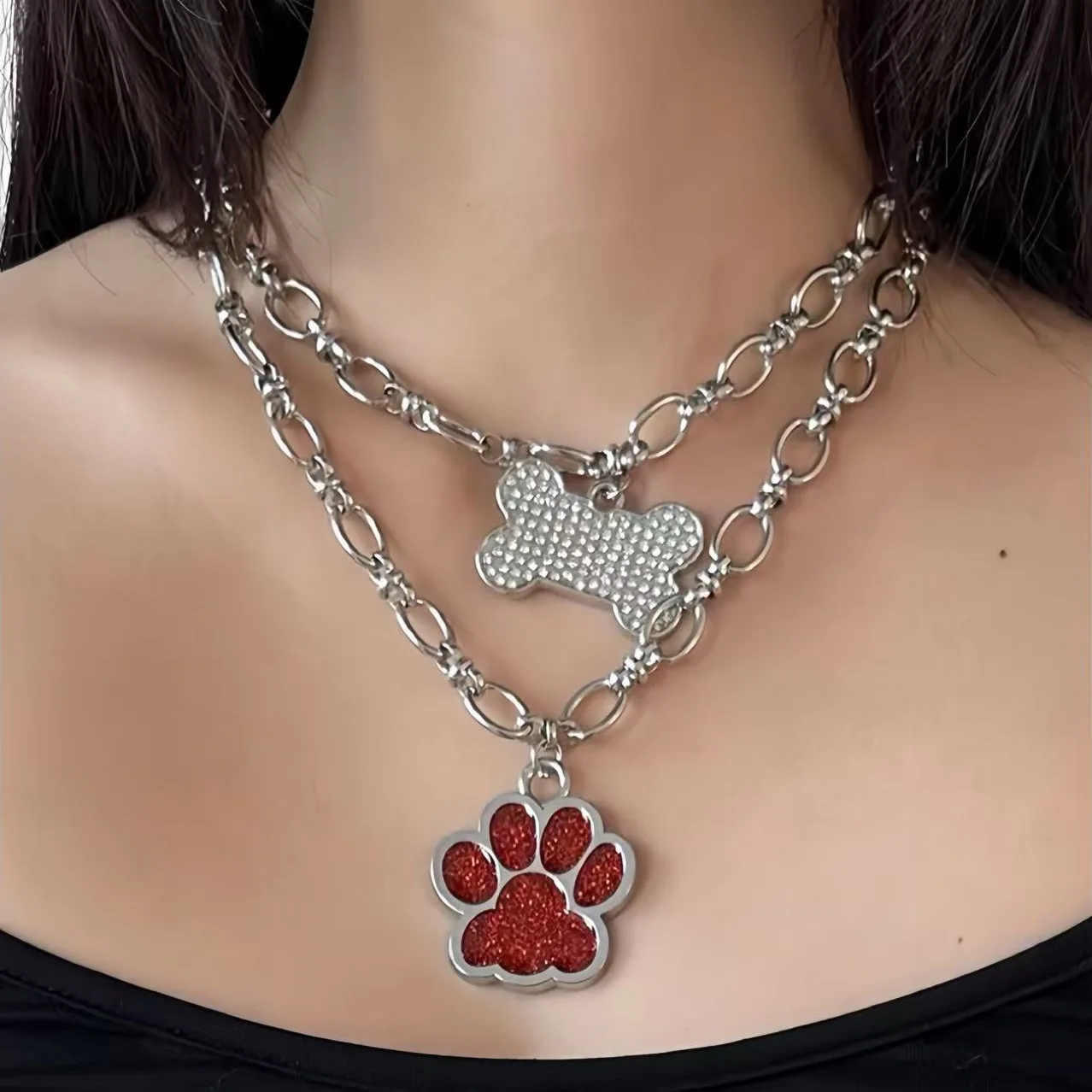 Sweet Rebellious Meatball Cat Claw Bone Necklace Y2k Spicy Girl Dark Rock Punk Bone Necklace Goblinccore Coquette Accessories