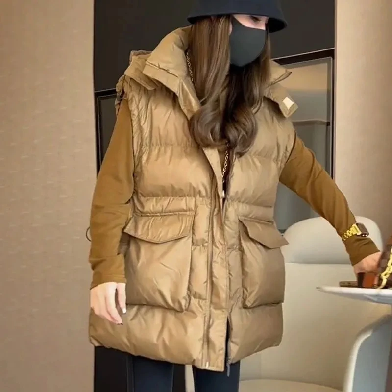 Femmes hiver vers le bas coton gilet veste 2025 nouvelles femmes épais chaud gilet sans manches gilet manteau femmes à capuche vêtements chauds gilet manteau