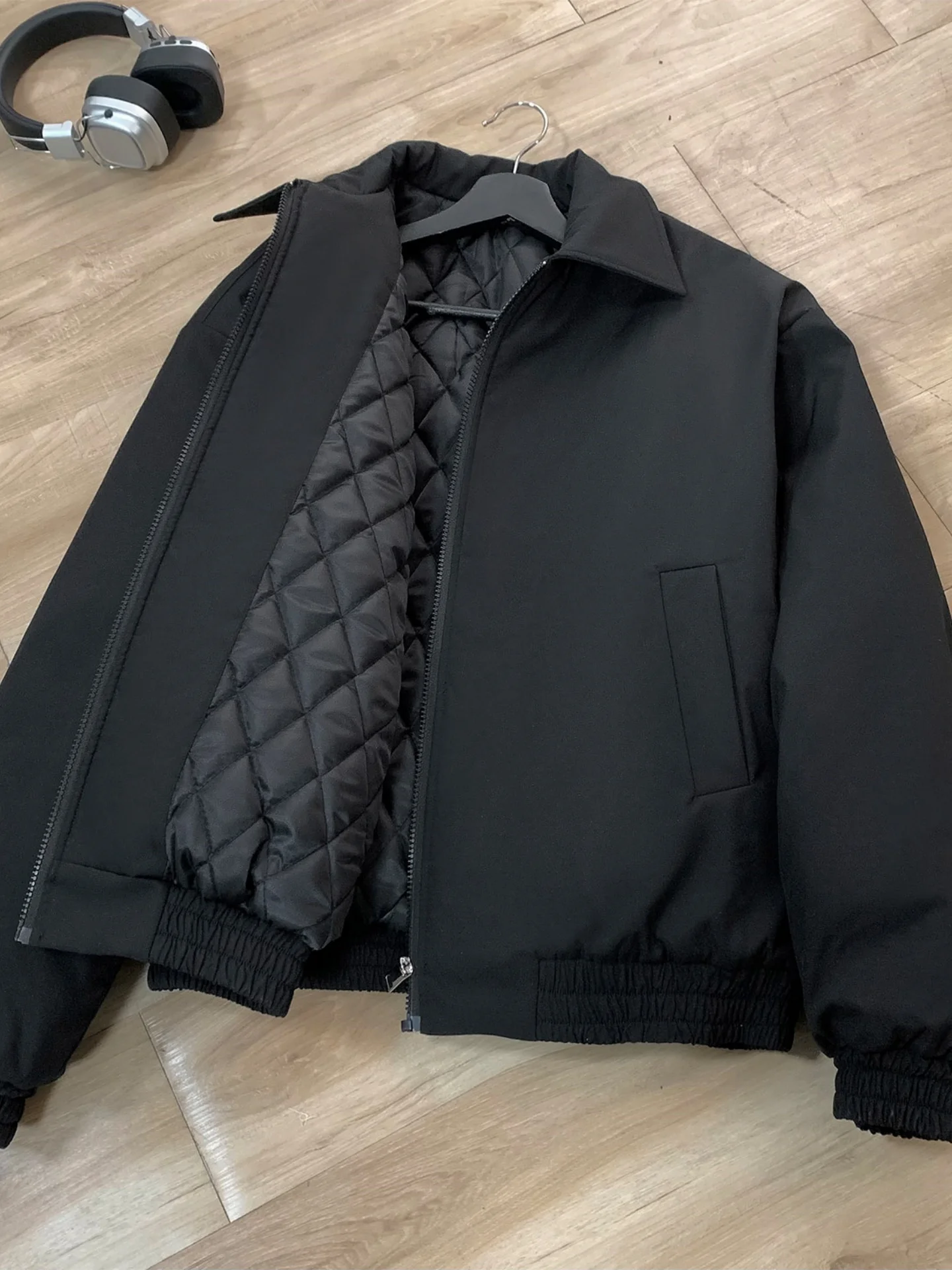 

American Sle Flight Jaet down Cotton Men's ort Thiened Warm Cotton Clothes Turn-down Collar Cotton Coat Trendy