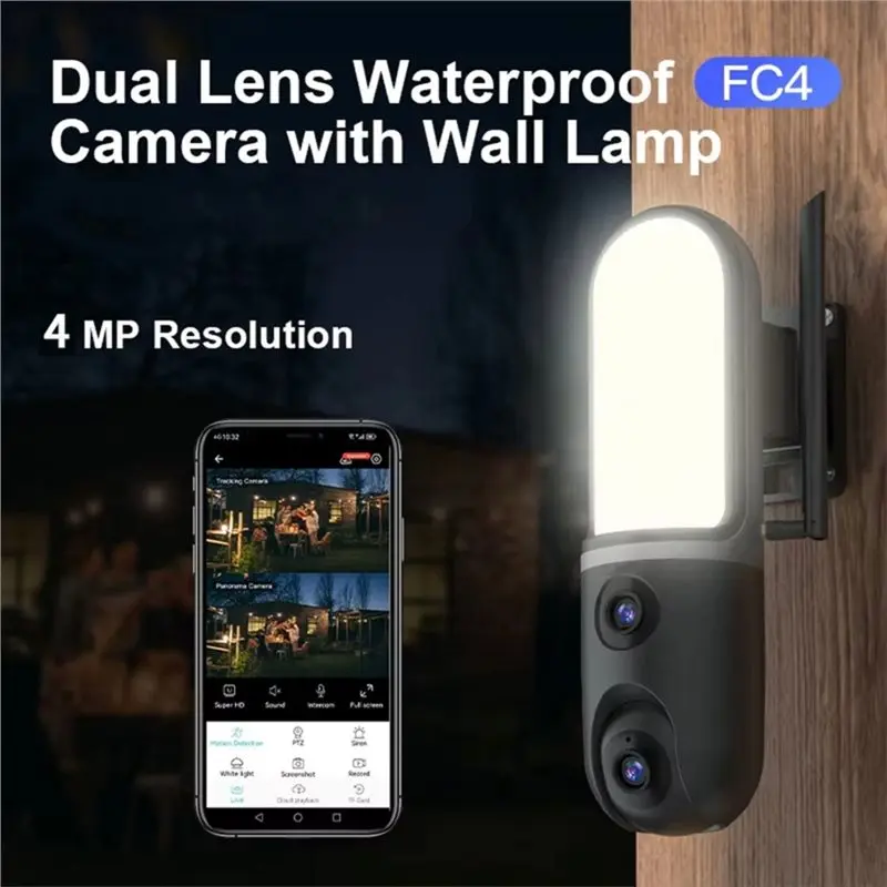 AB25-Dual Lens 4MP Floodlight Full Color IP Camera For Courtyard Street Lamp O-Kam APP AI Humanoid Detection Monitor-US Plug