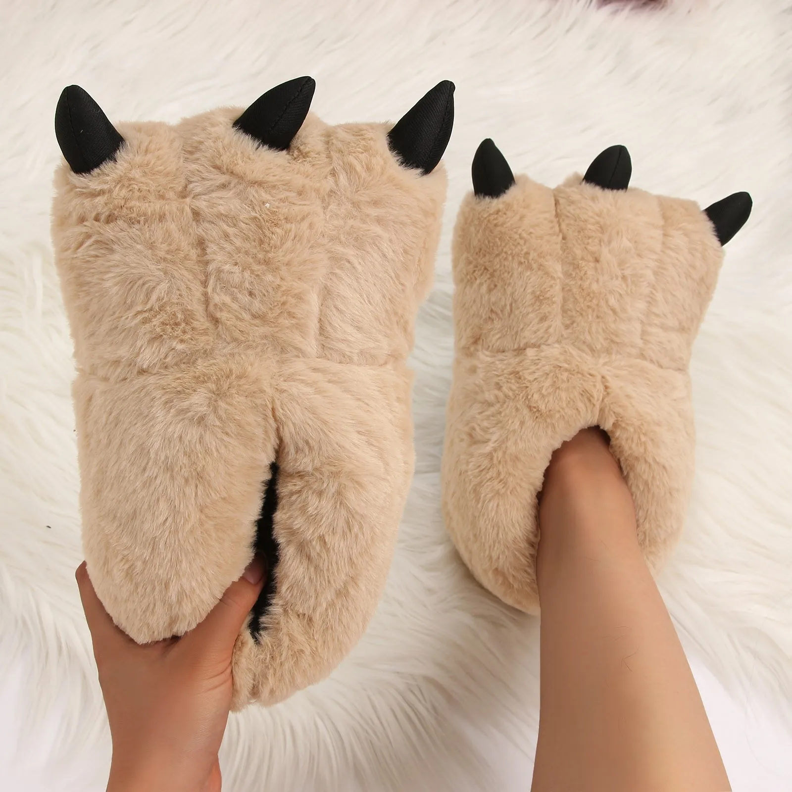 2024 Winter Warm Soft Indoor Floor Slippers Women Men Shoes Paw Funny Animal Christmas Monster Dinosaur Claw Plush Home