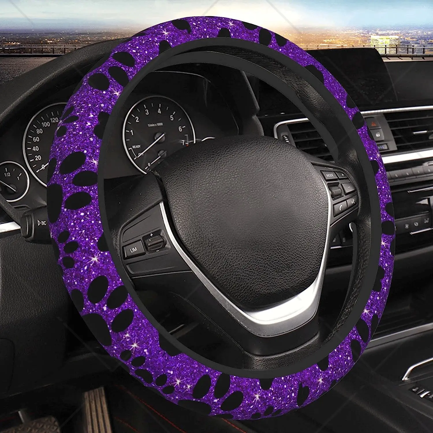 Dog Paws Purple Steering Wheel Cover for Women Girls Bling Steering Wheel Cover for Car 15 Inch Fit for Most Sedan SUV Cars