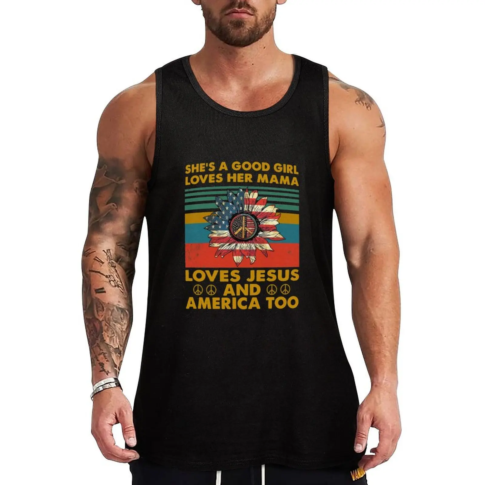 

Vintage Hippie She is a Good Sunflower Girld Lovers Her Mama Loves Jesus and America Too Tank Top new in tops & t-shirt