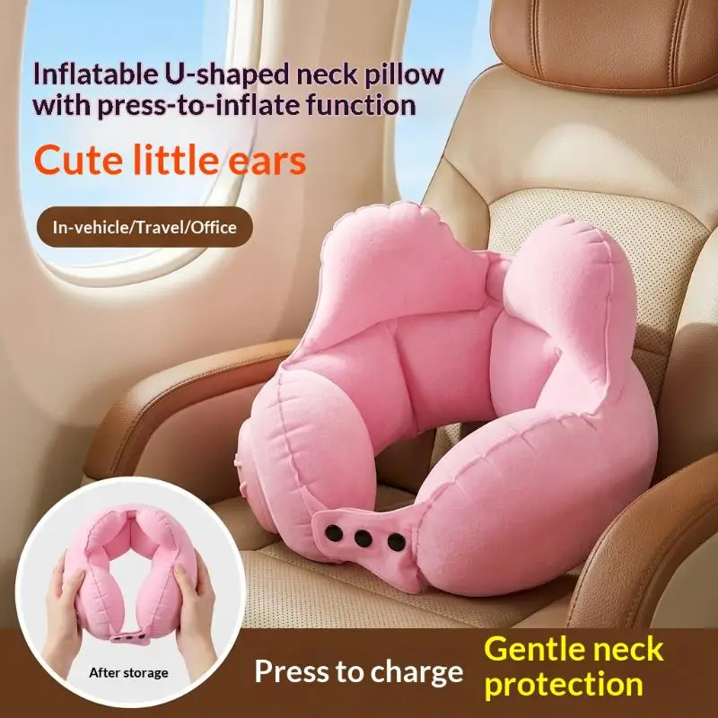Hot Sale Portable Crown Inflatable U Neck Pillow Anti Tilt Headrest Soft Travel Sleeping Cushion For Driving Business Trip