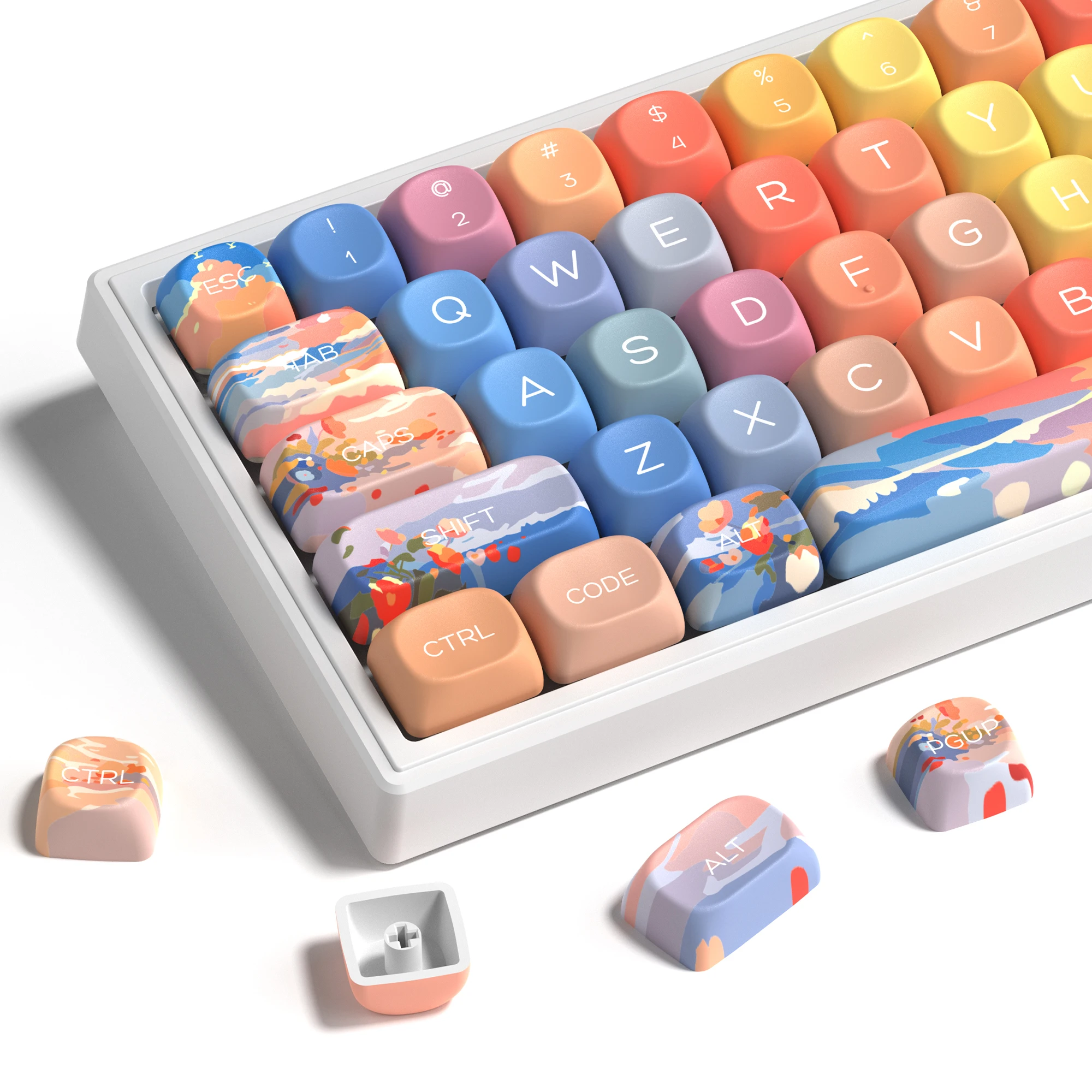 

130 Keys Sunrise PBT Keycaps MOA Profile PBT Dye Sub DIY Key caps for 61/87/104 Cherry MX Switch Gaming Mechanical Keyboard