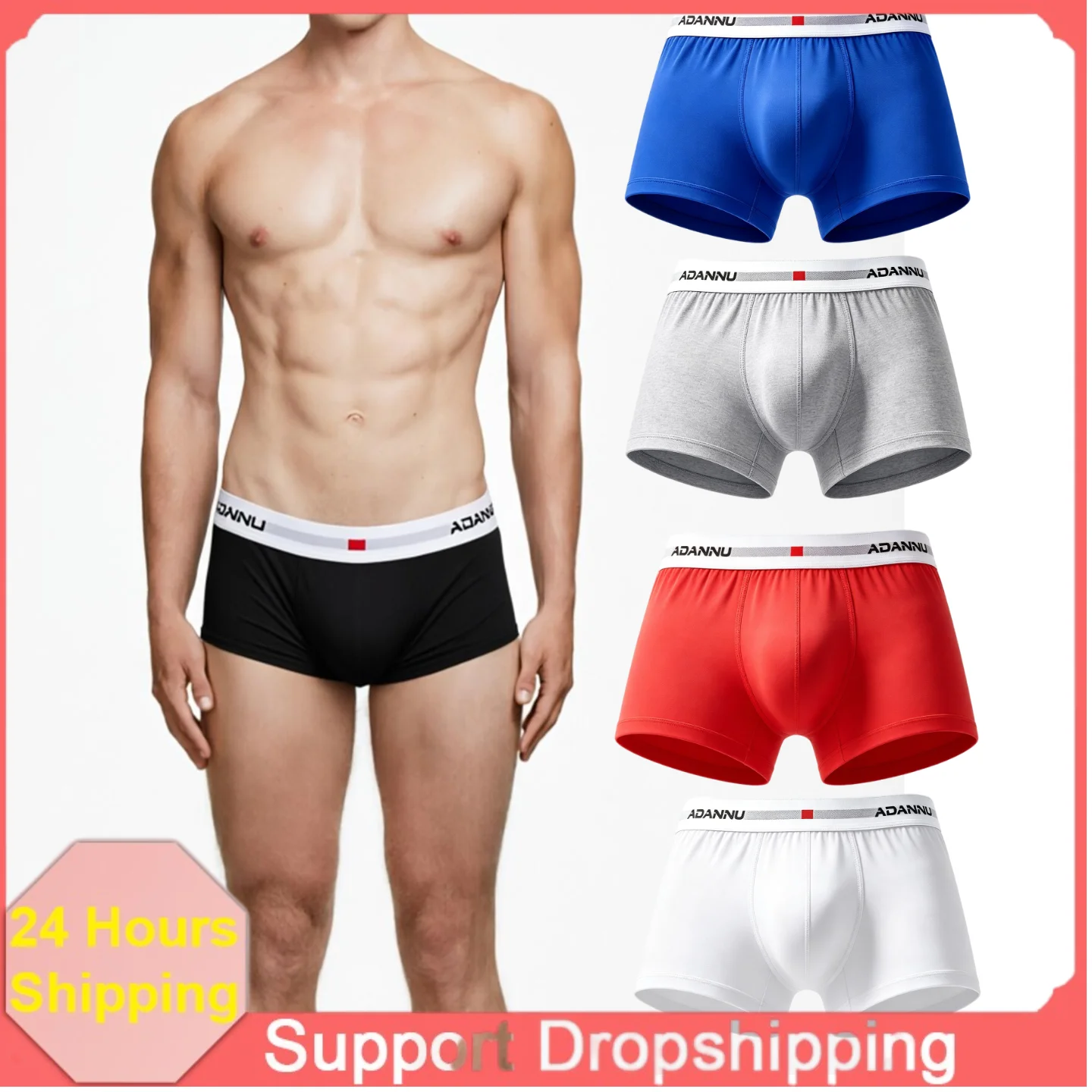 Men's Cotton Casual Boxer Underwear Thick Elastic Waistband U‑Pouch 3D Cutting Shaping Soft Breathable Stretch Male Briefs