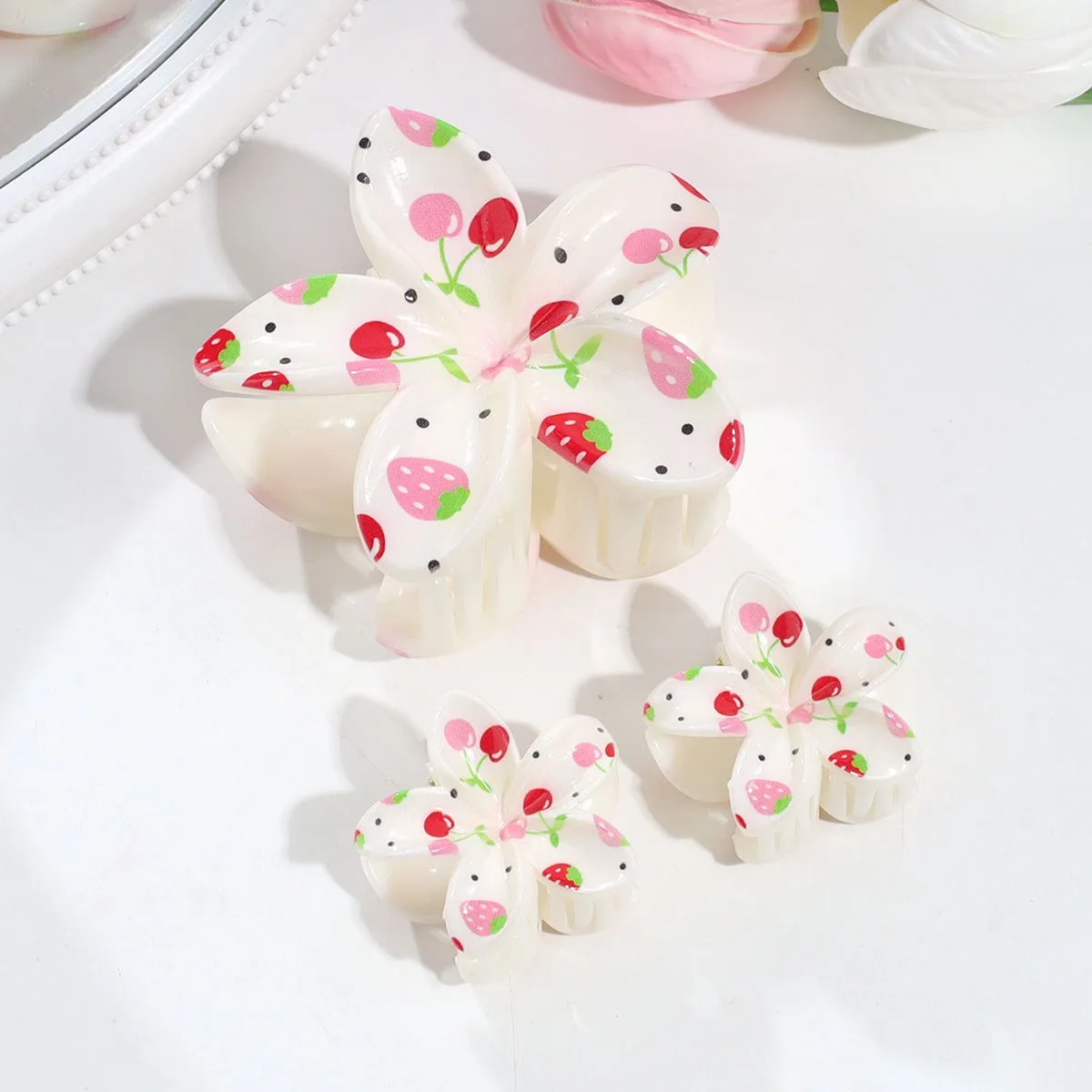 3pcs Cute Fashion Colorful Fruit Flower Print Egg Flower Women Plastic Grab Clip Small Fresh Playful Ponytail Hair Accessory - view 5