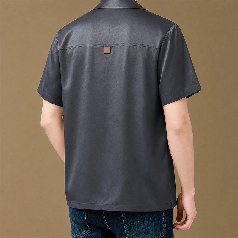 Cuban Collar Mud Silk Shirt For Men Short Sleeve Luxurious Satin Summer Quality Skin-Friendly Loose Fit Pocket Camisas De Hombre