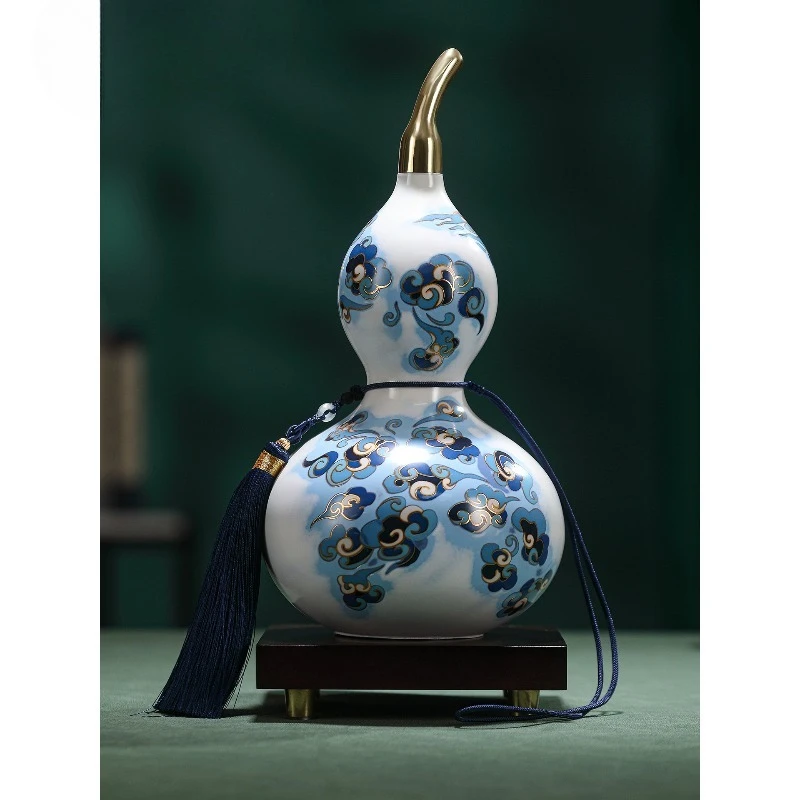 Brass blue and white gourd ornament home living room entrance office decoration
