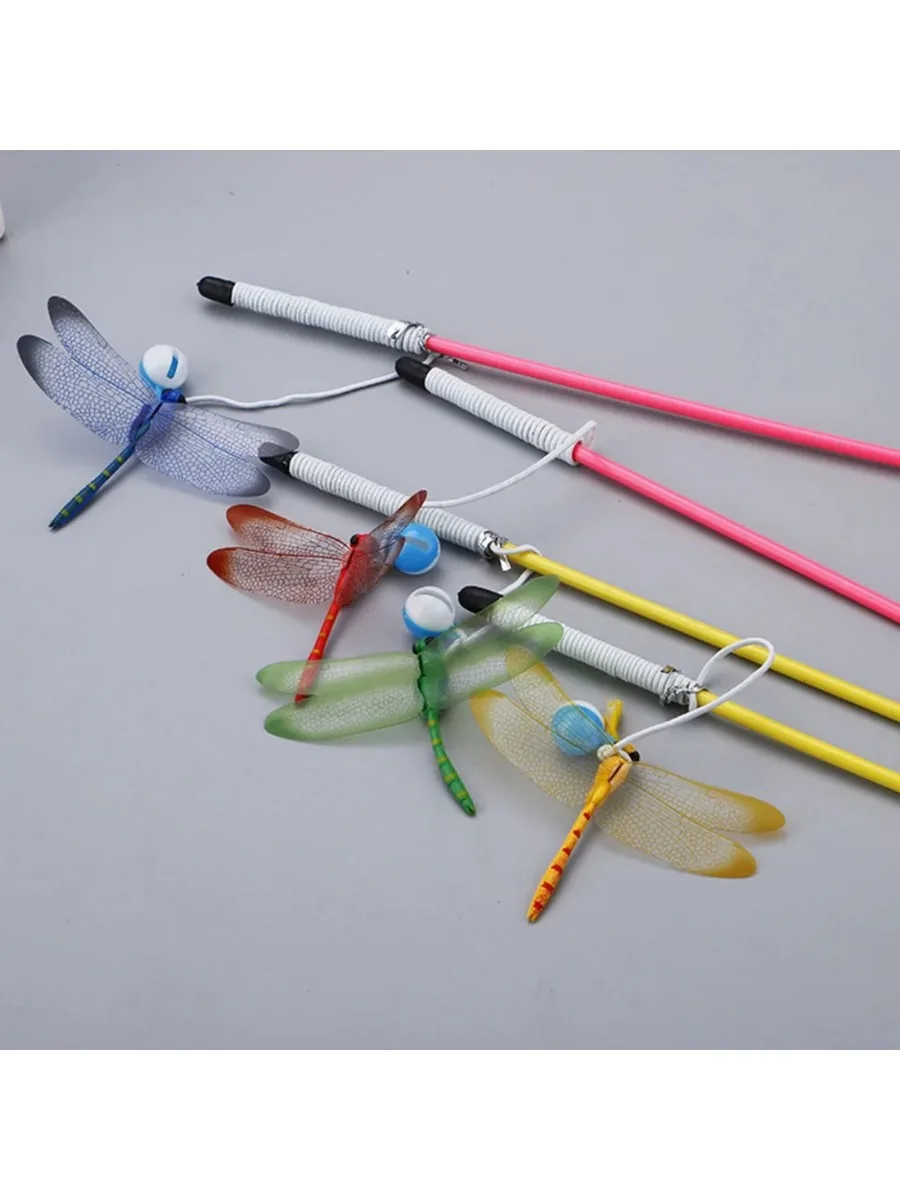 1 Stück Zufällige Farbe Kurzer Stab Libellen-Teaser-Stab - Interaktives Katzenspielzeug, Lustiges Federspielzeug für Kätzchen & Katzen, Langlebiger Haustierstab – Detail 1