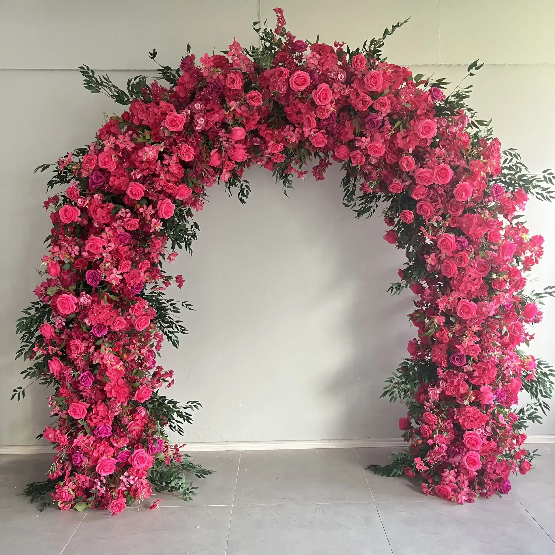 2.4 * 2.4 meters triangular rose arch floral arrangement, wedding stage background arrangement simulated flower fake flower