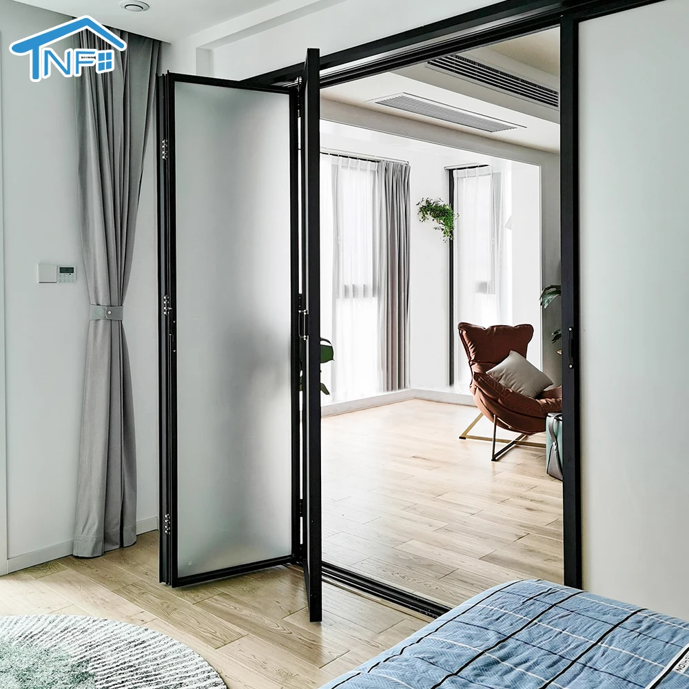 Puertas plegables de aluminio para casa, puertas dobles y triples de vidrio templado, diseño moderno