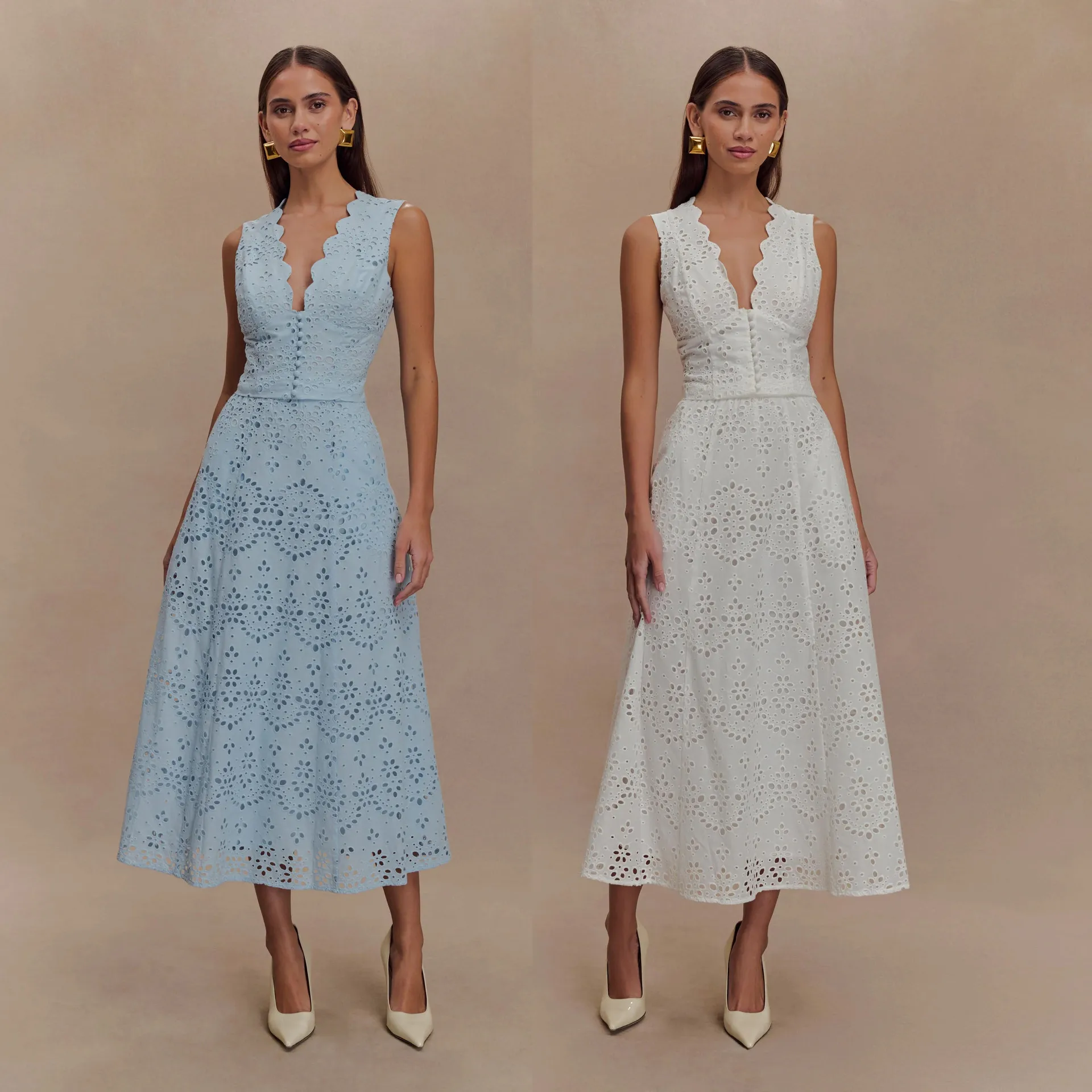

2026 Spring/summer New Lace Vest Set Ins Casual Vacation Two-piece Skirt Set Dresses For Women Midi Maxi Bandage