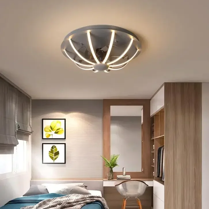 Modern Geometric Design Ceiling Fan Lamp Acrylic LED Lighting Dimming Bedroom Gold/White/Black/Grey/Coffee Body Durable Look