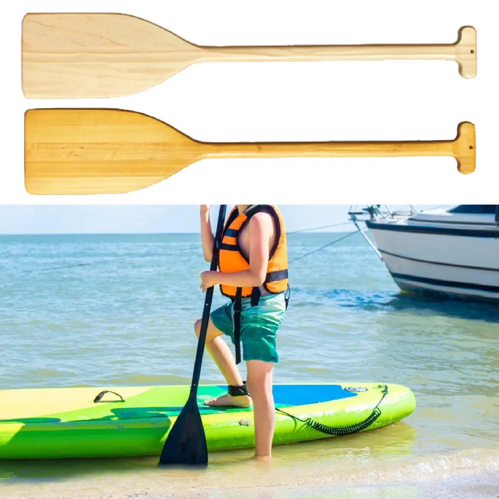 32 inch Wooden Paddle Lightweight Boating Kayaking Canoeing Boat Oar for Lake House Outdoor Pool Decoration