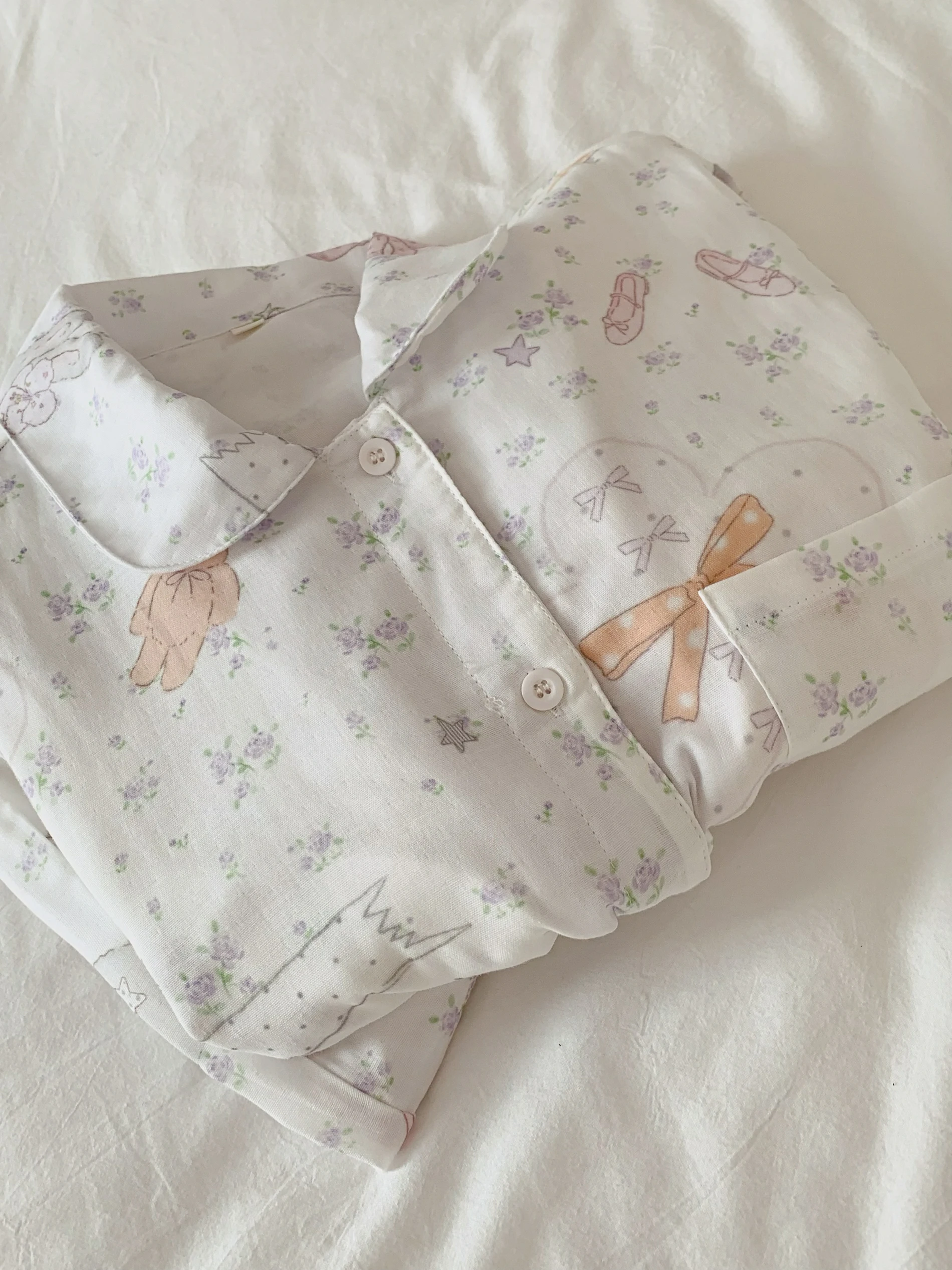 pure-cotton-muslin-nightgown-women's-loose-home-clothes-anti-exposure-design-autumn-spring-style-cute-rabbit-print-sleepwear