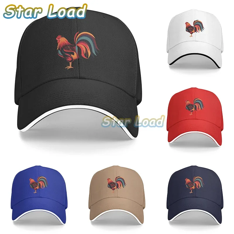 

Rooster Chicken Baseball Cap for Women Fashionable Adjustable Washed Cotton Black Outdoor Denim Dad Hat for Men