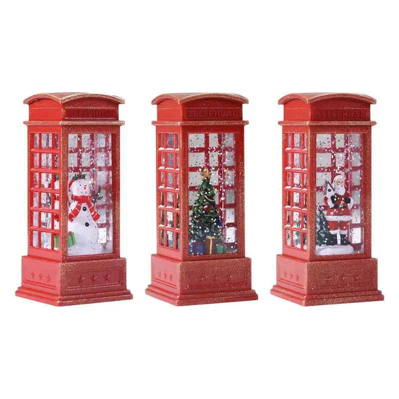 Christmas Lantern Telephone Booth Snowman Small Oil Lamp Decorative Lighted Water Lantern For Christmas Festival New Year