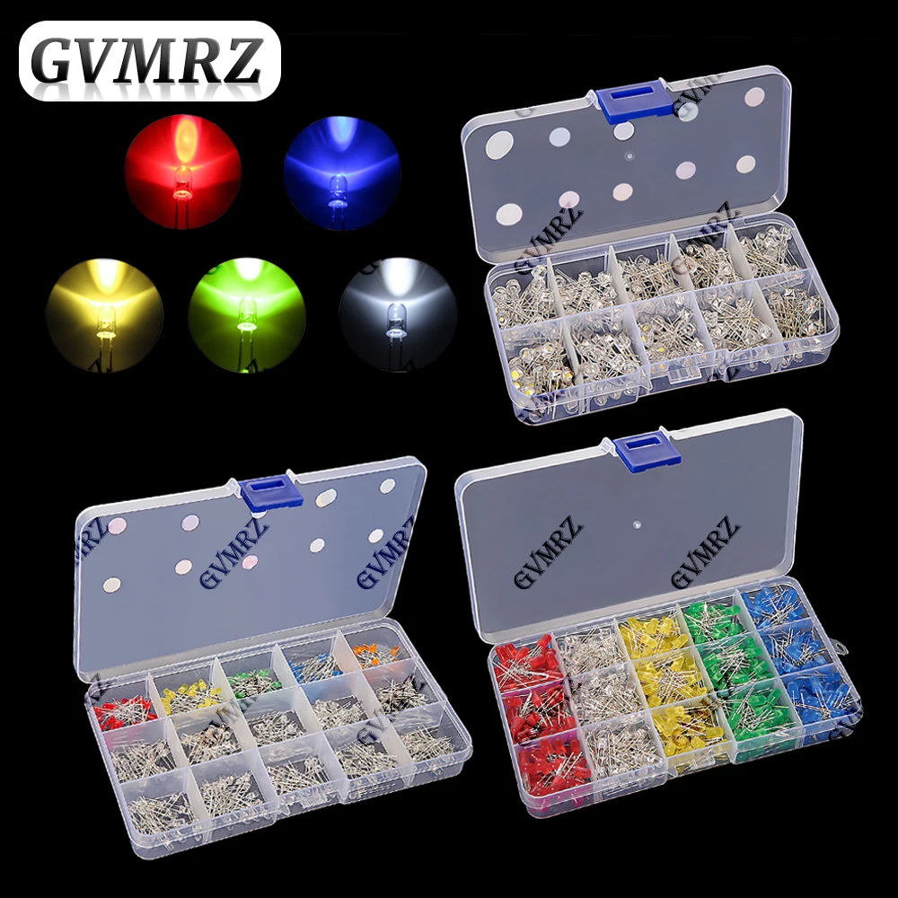 

3MM 5MM Light Emitting Diodes Electronics Kit F3 F5 LED Diode Assorted Kit White Green Red Blue Yellow Orange Luminous LED