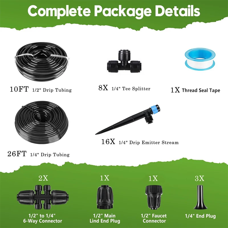 Drip Irrigation System For Garden, Quick-Connect Automatic Garden Watering System With 1/2
