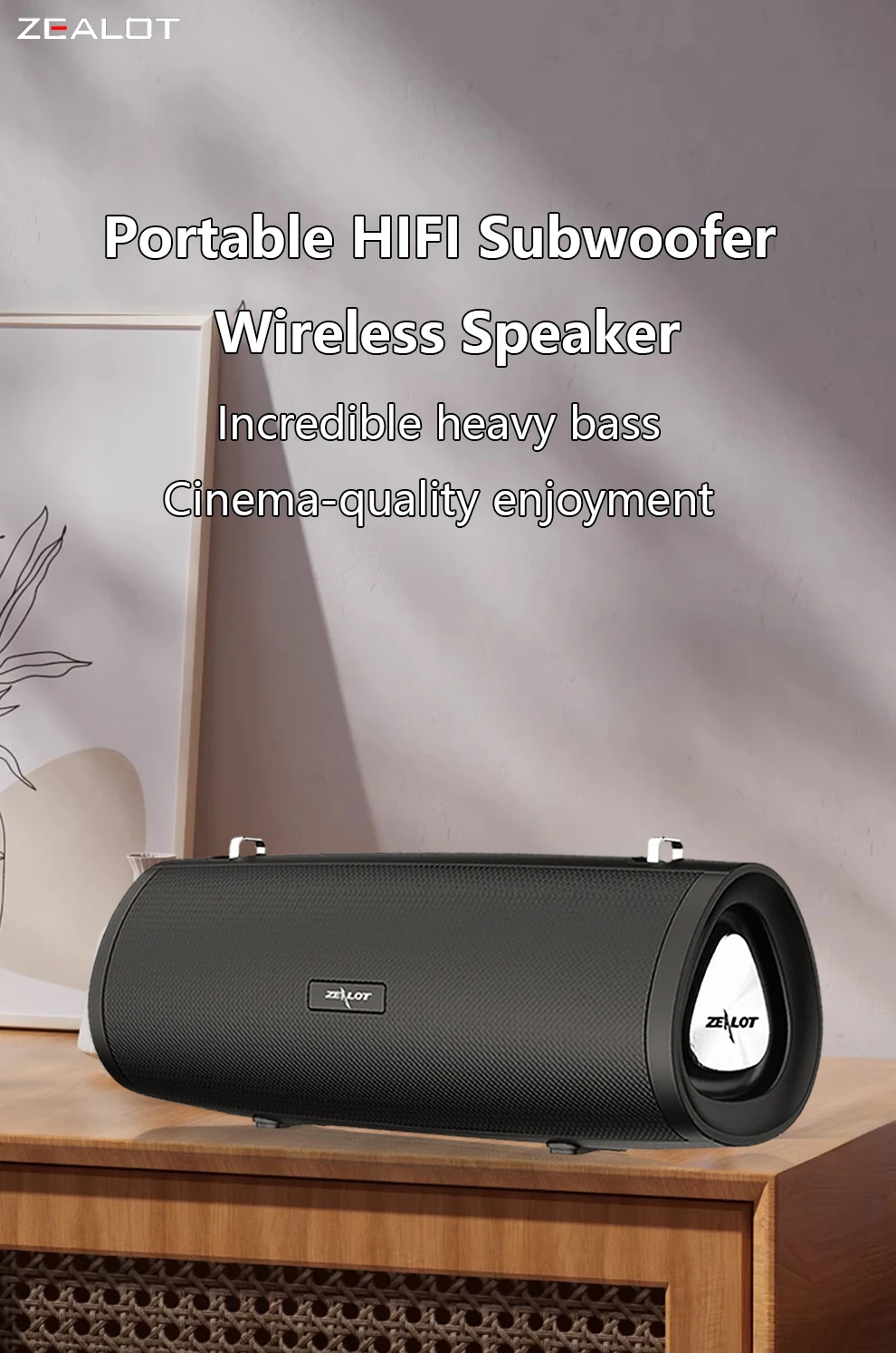 ZEALOT-S38 Tragbarer kabelloser Lautsprecher, Outdoor-Bluetooth-Subwoofer-Lautsprecher 20W, HiFi-Klangqualität, RGB-Beleuchtung, 24 Stunden Spielzeit – Detail 1