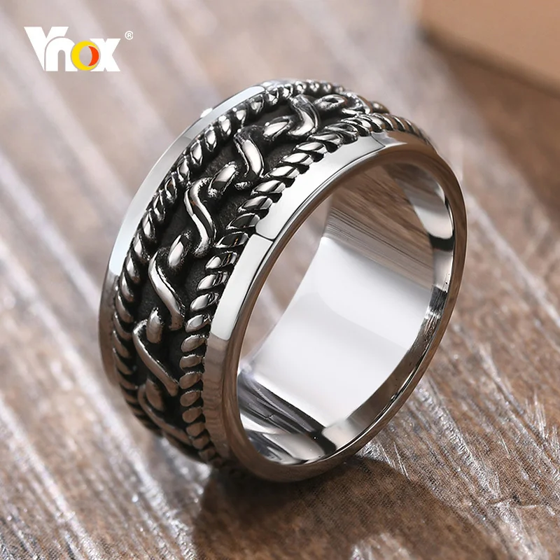 Vnox 9mm Men Ring, Vintage Stainless Steel Boys Finger Band, Stylish Twisted Line Texture Ring