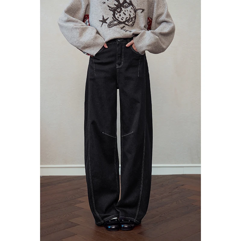ELFSACK Women's High Waist Wide Leg Jeans with Contrast Stitching, Casual Loose Denim Pants, Vintage Streetwear Trousers