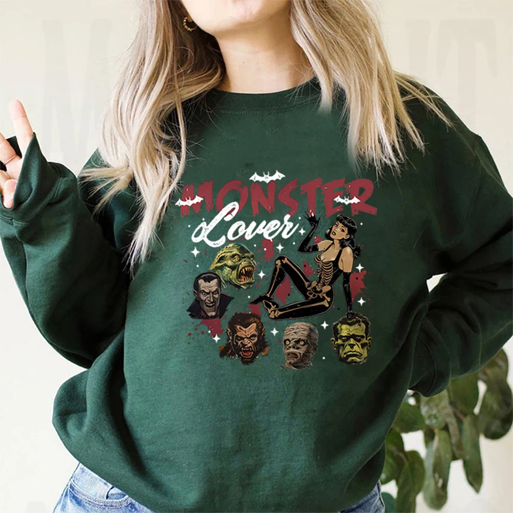 Monster Lover Halloween Sweatshirt Monster Mash Horror Movie Shirt Frankenstein Munster Hoodie Witch Vampire Vintage Sweatshirts
