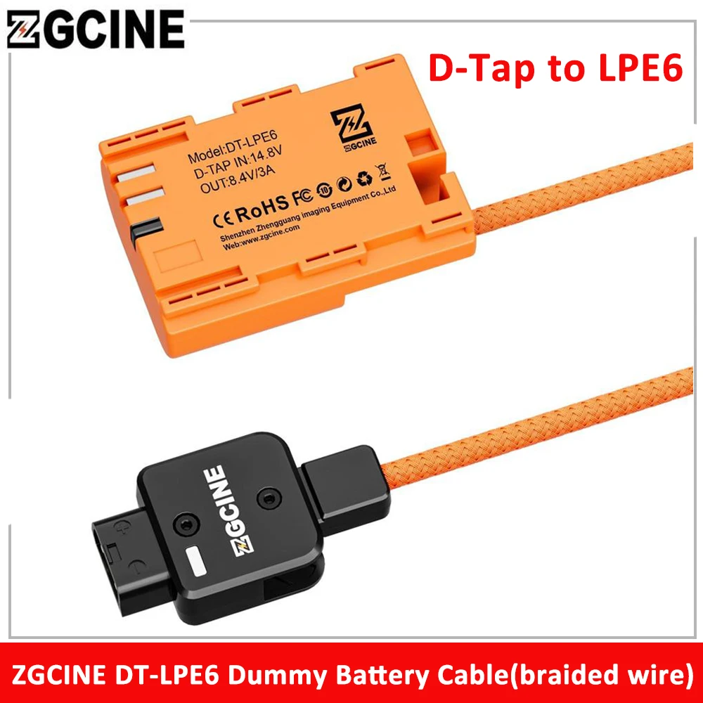 

ZGCINE DT-LPE6 D-Tap to LPE6 Dummy Battery Cable 60CM braided wire