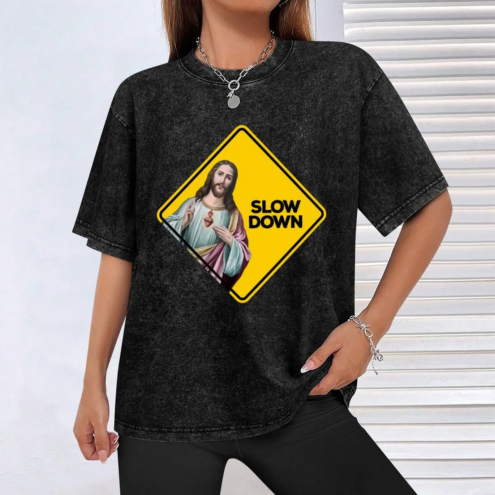 Jesus Slow Down Sign Meme T-Shirt shirts graphic tees anime stuff heavyweights  t shirt vintage plain black t  image 4