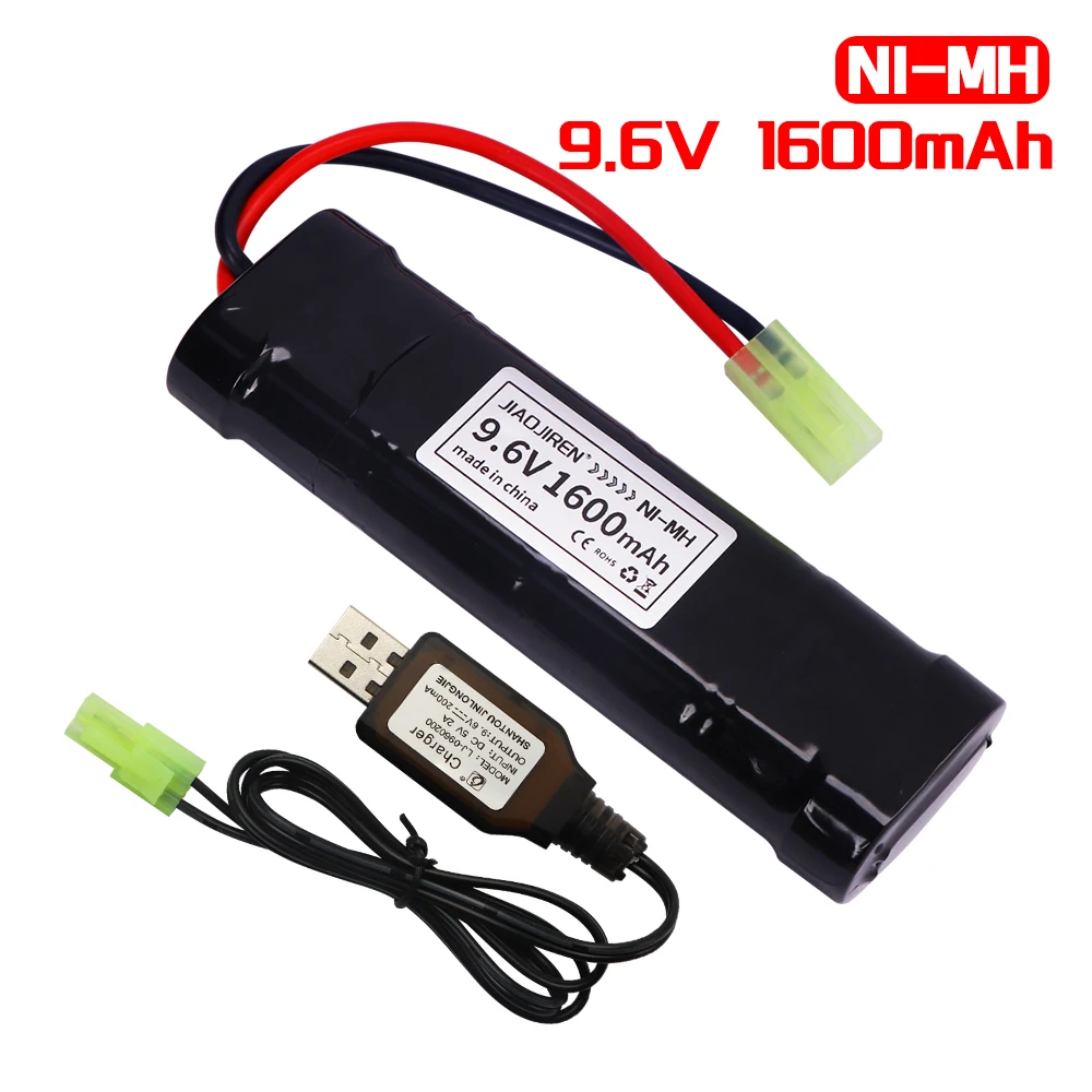 9.6V 8S 2/3A 1600mAh NiMH Flat Battery Pack and Charger for Airsoft Guns Mini AK series or modified AEG's 9.6v Battery Tamiya