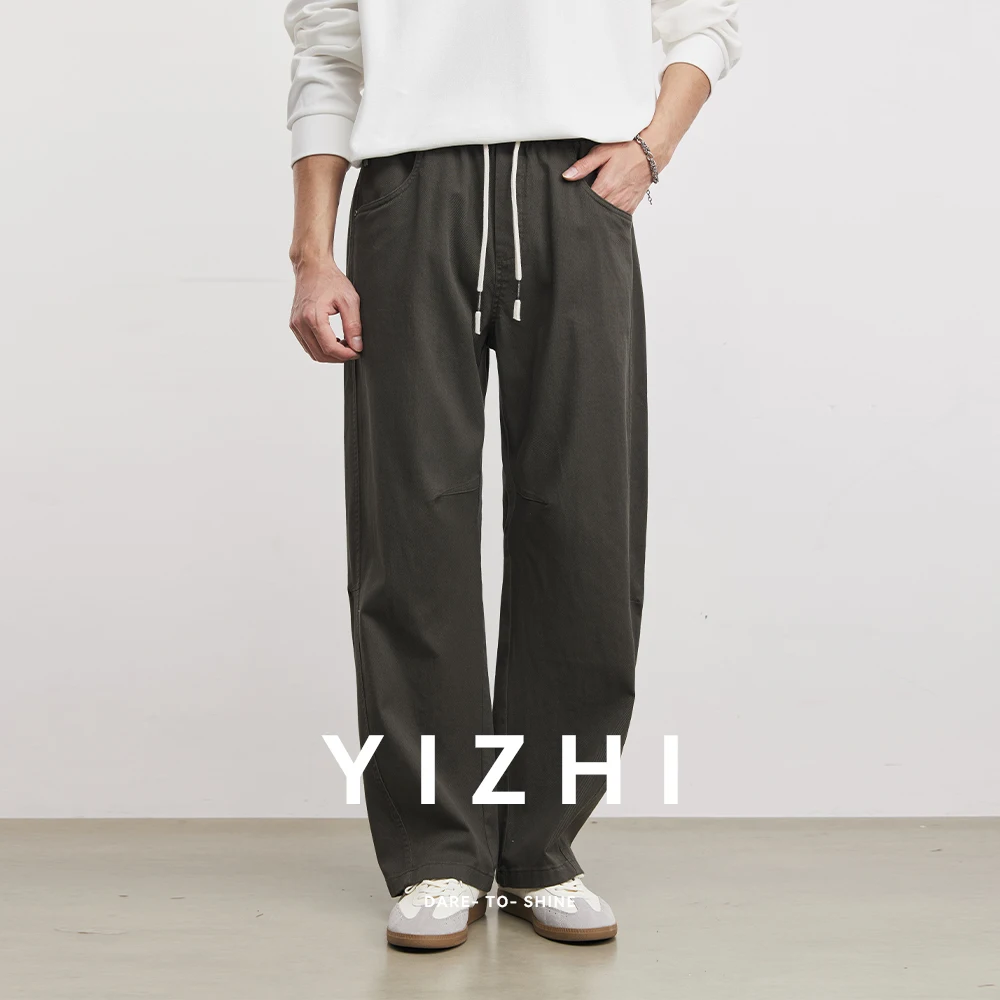 Fashion Men's Woven Casual Pants Scimitar Pleated Design Simple Trousers 2026 Spring Autumn New Outdoor Commuting Versatile Pant