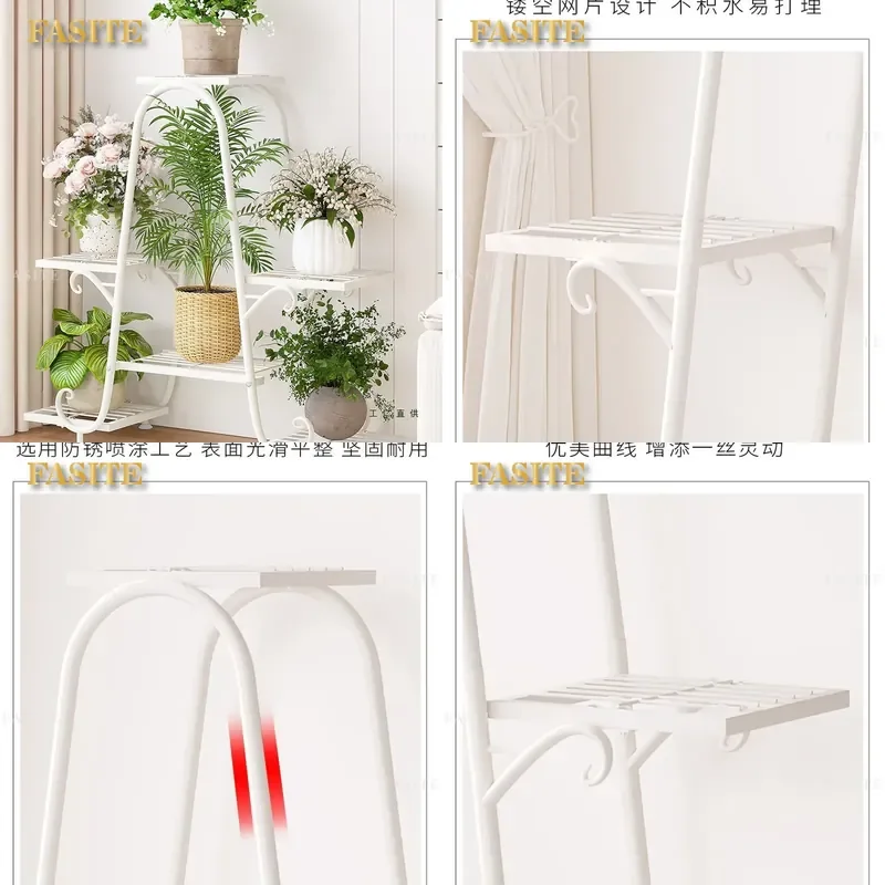 For Living Room Balcony Outdoor Courtyard Wrought Iron Flower Shelf Floor to Ceiling Plant Stand Succulent Pot Rack Multi