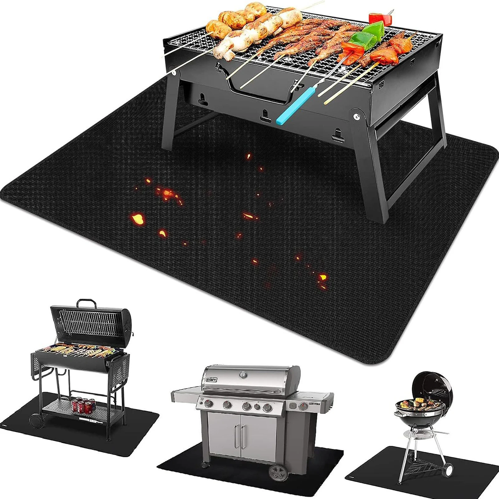 Outdoor Camping BBQ Grill Mat Silicone Fireproof Camping Mat Grassland Protection Mat For Camping Picnic Family Party Fire Pits