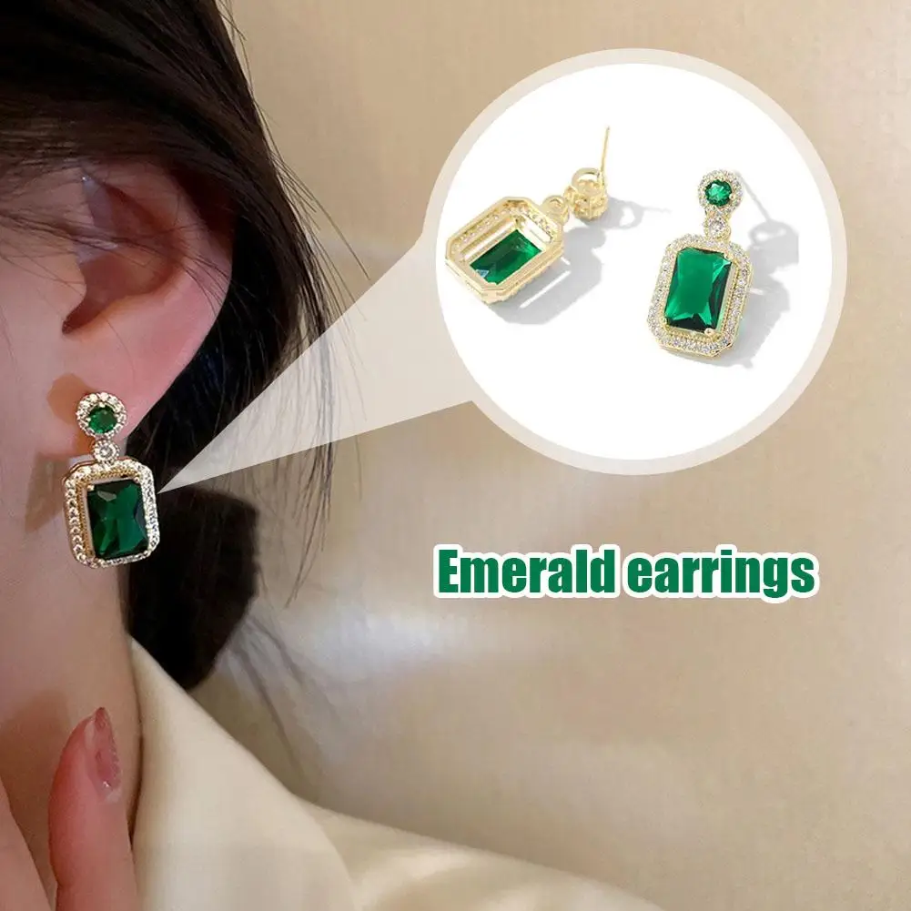 3pcs/Set Jewelry Sets Emerald Necklace Earrings Luxury Wealth Elegant Style Exquisite Quadrate Rhinestone Ladies Jewelry