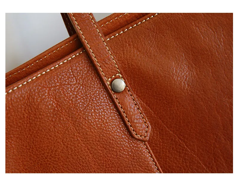 Einkaufstasche für das Wochenende, aus echtem Leder, Damenhandtasche, lässiger Luxus, handgefertigt, aus echtem Rindsleder, Damen-Umhängetasche, schlichte Handtasche. – Detail 14