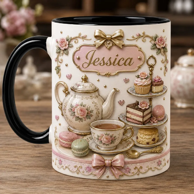 Vintage Britse keramische mok voor de afternoon tea, 2D-geprinte theepot met bloemenmotief, koffiemok, origineel decoratief cadeau voor vrienden.