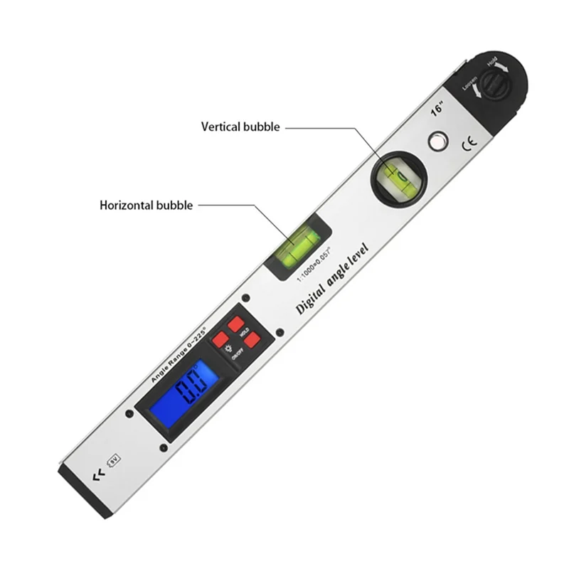 

【Popular】1 PCS 0-225° Digital Protractor Angle Finder Gauge Meter Silver Aluminum Alloy Horizontal Vertical Angle Level Test Rul
