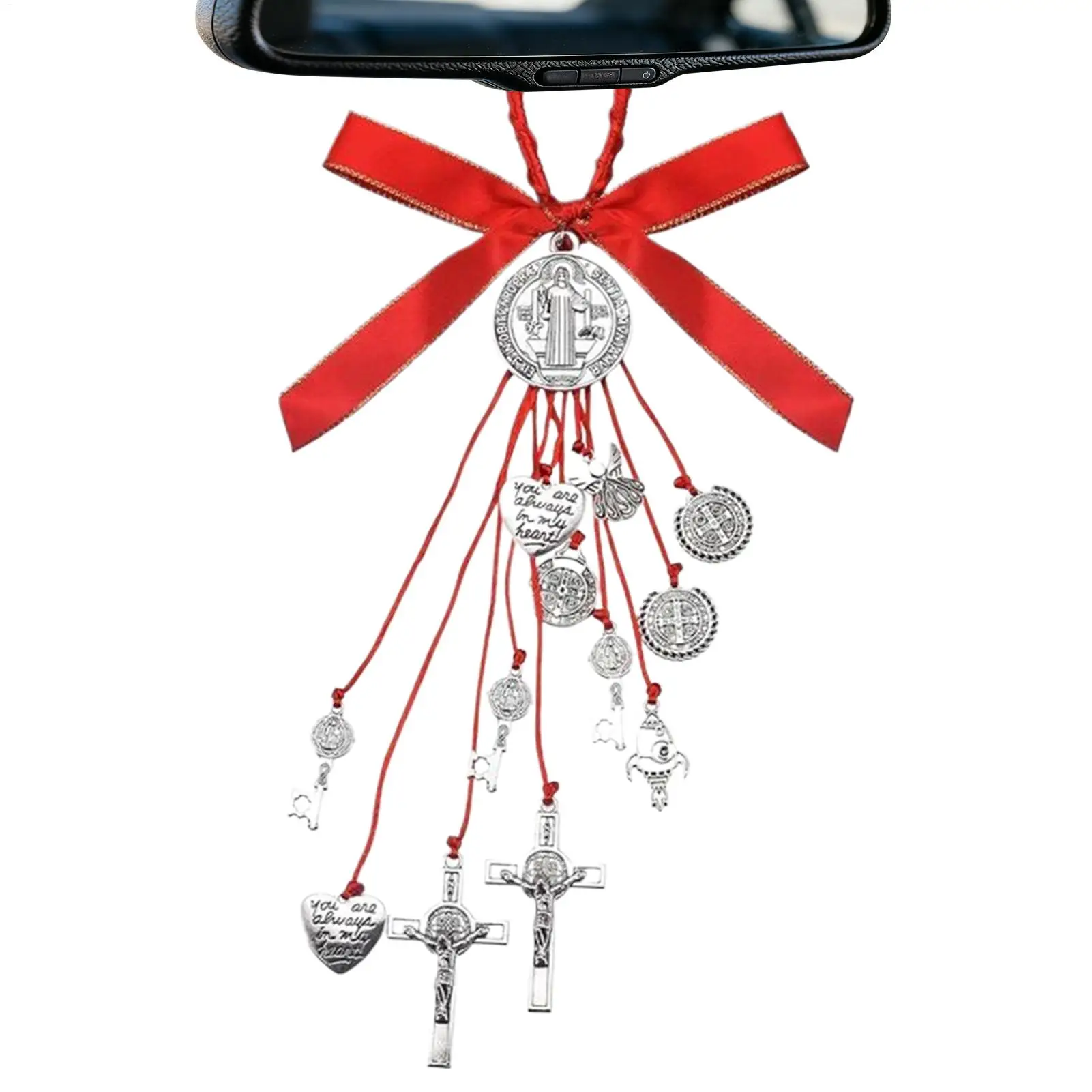 

Зеркало заднего вида, очаровательное благословение Святого Бенедикта, настенное искусство, декоративное зеркало заднего вида, подвески для автомобиля, внедорожника, пикапа