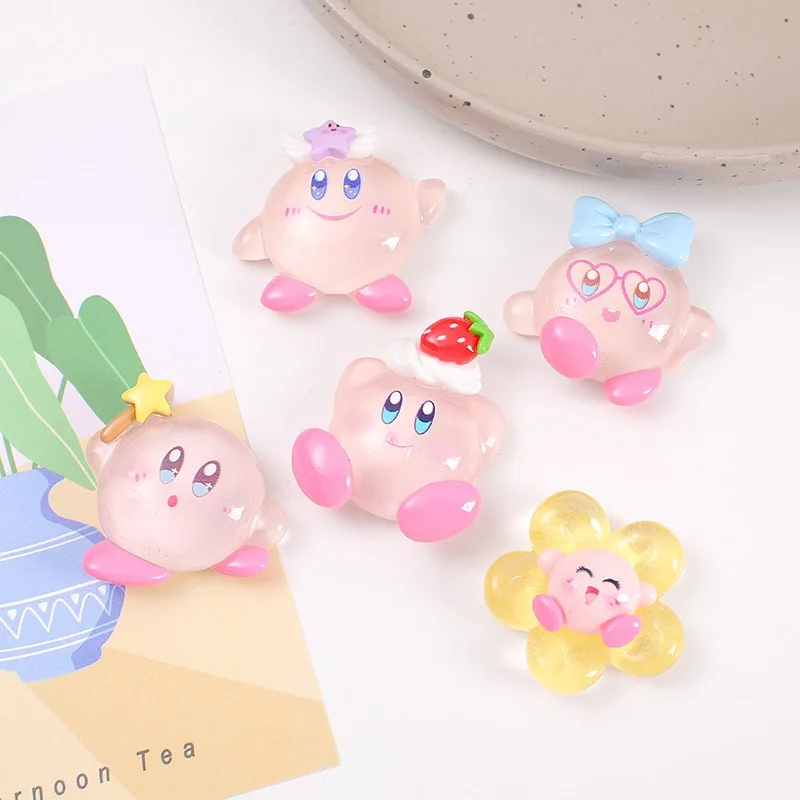 2 pezzi grande trasparente luminoso Kirby resina flatback cabochon cartone animato fai da te custodia per cellulare spazzatura Charmsjewelry accessori